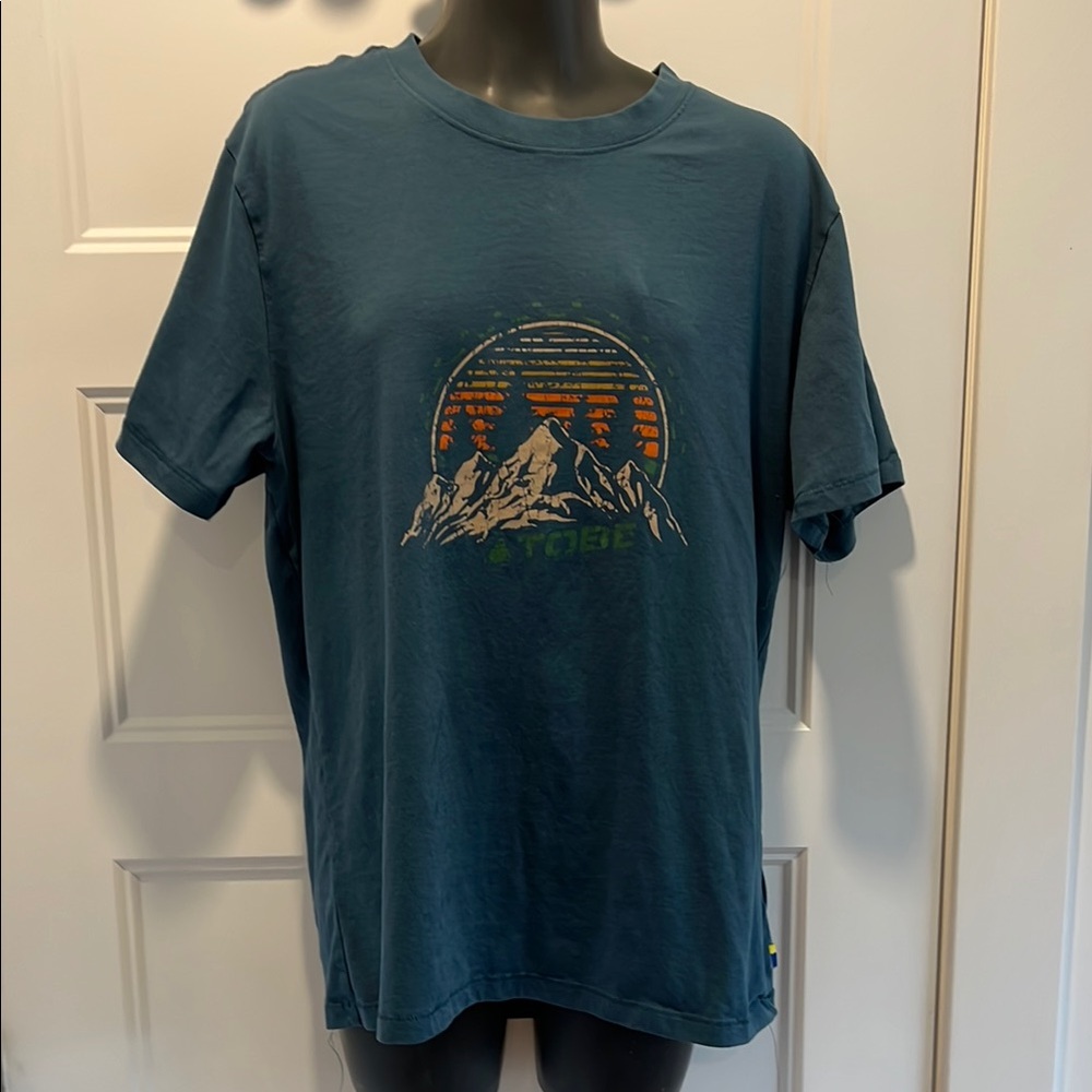 Blue Short Sleeve Tee with Vintage Mountain Graphic
